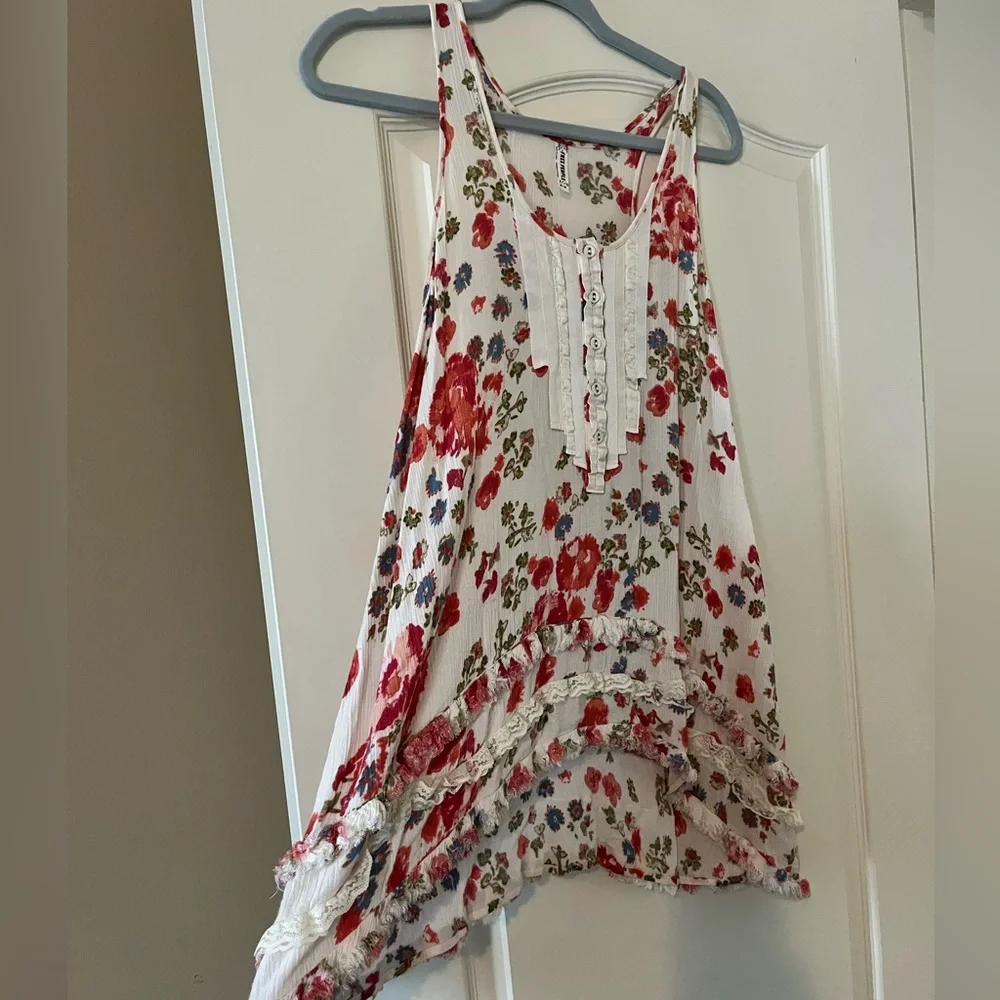 Free People Floral Sleeveless Hi-Low Blouse Summer Women’s Size Medium - Picture 12 of 15